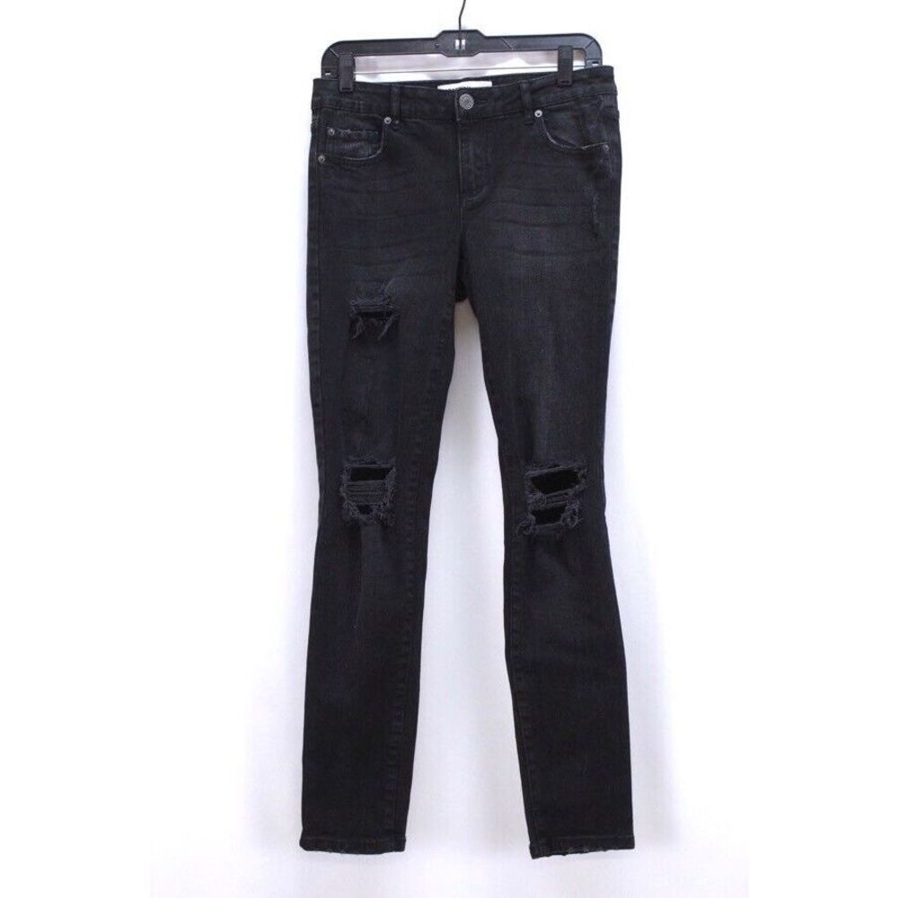 black GARAGE CLOTHING JEANS destroyed super‎ skinny stretch juniors Small 5
